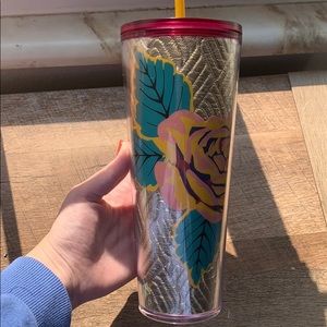 Starbucks Cold Cup Gold Flowers 24 oz